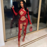 Sexy Skinny Mesh Splice Long Sleeve Jumpsuit GOSD-OS6586