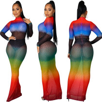 Fashion Sexy Color Print Hot Diamond Long Dress GOSD-OS6761