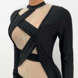 Sexy Skinny Mesh Splice Long Sleeve Jumpsuit GOSD-OS6586