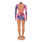 Fashion Sexy Print Long Sleeve Mini Skirt Set GOSD-OS6519