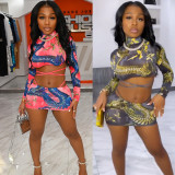 Fashion Sexy Print Long Sleeve Mini Skirt Set GOSD-OS6519