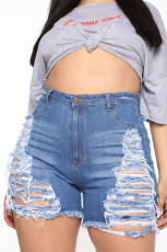 Plus Size Denim Ripped Hole Jeans Shorts MUE-2841