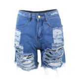 Plus Size Denim Ripped Hole Jeans Shorts MUE-2841