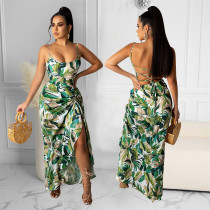 Sexy Print Backless Maxi Dress GOSD-OS6055
