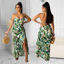 Sexy Print Backless Maxi Dress GOSD-OS6055