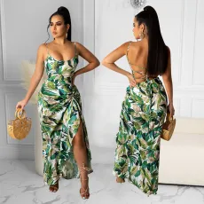 Sexy Print Backless Maxi Dress GOSD-OS6055