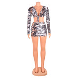 Sexy Nightclub Tiger Print Short Skirt Suit GOSD-OS6082