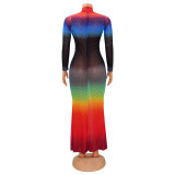 Fashion Sexy Color Print Hot Diamond Long Dress GOSD-OS6761