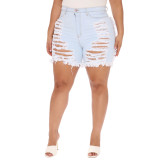 Plus Size Denim Ripped Hole Jeans Shorts MUE-2841