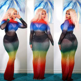 Fashion Sexy Color Print Hot Diamond Long Dress GOSD-OS6761