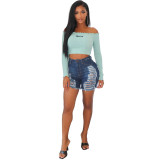 Plus Size Denim Ripped Hole Jeans Shorts MUE-2841