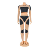 Fashion Mesh Splice Long Sleeve Two Piece Pants Set GOSD-OS6399