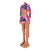 Fashion Sexy Print Long Sleeve Mini Skirt Set GOSD-OS6519
