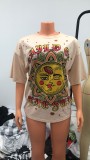 Fashion Casual Ripped Printed Short Sleeve T-Shirt OS6260