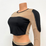 Fashion Mesh Splice Long Sleeve Two Piece Pants Set GOSD-OS6399