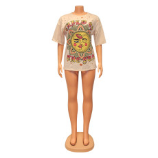 Fashion Casual Ripped Printed Short Sleeve T-Shirt OS6260