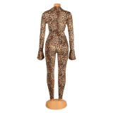 Sexy Slim Leopard Print Long Sleeve Two Piece Pants Set(Without Belt) GOSD-OS6112