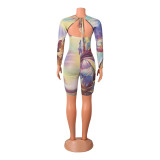 Fashion Sexy Mesh Print Hollow Rompers GOSD-OS6089