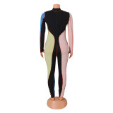 Ribbed Colorblock Long Sleeve Slim Fit Jumpsuit GOSD-OS6343