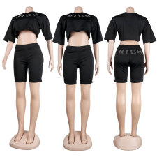 Casual Letter Crop Top And Shorts Two Piece Sets FSXF-344