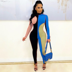 Ribbed Colorblock Long Sleeve Slim Fit Jumpsuit GOSD-OS6343