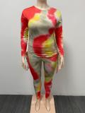 Plus Size Tie Dye Print Drawstring Long Sleeve 2 Piece Sets ME-6028