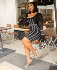 Plus Size Hot Drilling Mesh Mini Dress MUE-0010