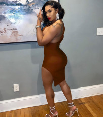 Sexy V Neck One Shoulder Split Bodycon Dress YIM-275