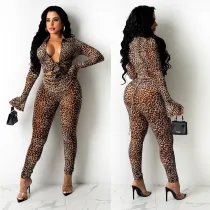 Sexy Slim Leopard Print Long Sleeve Two Piece Pants Set(Without Belt) GOSD-OS6112