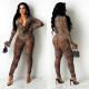 Sexy Slim Leopard Print Long Sleeve Two Piece Pants Set(Without Belt) GOSD-OS6112