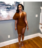 Sexy V Neck One Shoulder Split Bodycon Dress YIM-275
