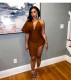 Sexy V Neck One Shoulder Split Bodycon Dress YIM-275