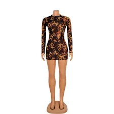Sexy Mesh Print Long Sleeve Mini Dress GOSD-OS6159
