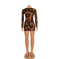 Sexy Mesh Print Long Sleeve Mini Dress GOSD-OS6159