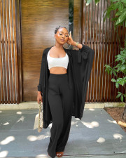 Solid Casual Cloak Coat+Pants 2 Piece Sets JPF-1077