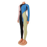 Ribbed Colorblock Long Sleeve Slim Fit Jumpsuit GOSD-OS6343