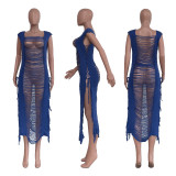 Sexy Hollow Out Tassel Lace-Up Long Beach Dress TR-1216