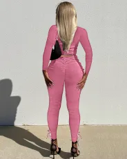 Solid Long Sleeve Stacked Pants 2 Piece Sets ME-8185