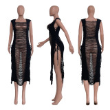 Sexy Hollow Out Tassel Lace-Up Long Beach Dress TR-1216