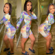Fashion Sexy Mesh Print Hollow Rompers GOSD-OS6089