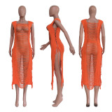 Sexy Hollow Out Tassel Lace-Up Long Beach Dress TR-1216
