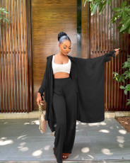 Solid Casual Cloak Coat+Pants 2 Piece Sets JPF-1077