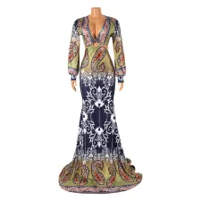 Sexy Hollow Long Sleeve Printed Maxi Dress GOSD-OS6243