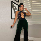 Sexy Sequin Patchwork Halter Jumpsuit NY-2556