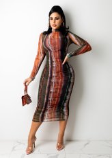 Sexy Printed Long Sleeve Midi Dress ZDF-31159X