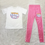 Casual Printed T Shirt And Pants 2 Piece Sets SHD-9379