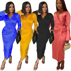 Sexy V Neck Long Sleeve Maxi Dress NY-10237