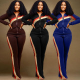 Plus Size Zipper Long Sleeve 2 Piece Pants Sets WAF-77495