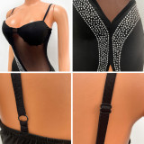 Sexy Sling Mesh Splice Hot Diamond Slit Dress GOSD-OS6647