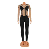 Mesh Colorblock Long Sleeve Jumpsuit GOSD-OS6401